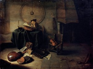 忧郁的二世科学家在他的工作室》，17世纪的荷兰画作 作者 Isaak de Jouderville