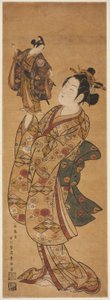 演员小野江菊五郎（Onoe Kikugoro I）手持演员佐野川市松（Sanogawa Ichimatsu I）的木偶