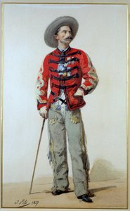 墨西哥远征队（1861-1867 年）：墨西哥反游击队中的加斯顿·加利费特将军（1830-1909 年）肖像。 伊西多尔·亚历山大·奥古斯丁·皮尔斯 (1813-1875) 的水彩画，1867 年 0,39x0,24 m。 巴黎, musee de l