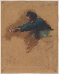 伸臂前倾的年轻人（为向穷人分发面包的士兵所作的研究），约 1851 年（油彩、棕色油彩或水墨和黑色蜡笔） 作者 伊西多尔比尔斯