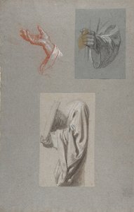 a.圣雷米的手, b. 圣雷米的手, c. 持书的圣徒的帷幔研究..., 19世纪 作者 伊西多尔比尔斯