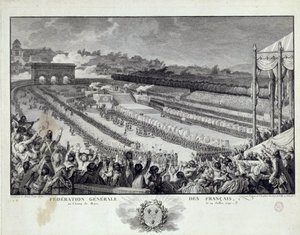 法国大革命：1791年7月14日在巴黎香榭丽舍大街举行的法国各省总联合会庆典的场景。插图：伊西多尔-赫尔曼（1743-1809） 18世纪 巴黎，卡纳瓦莱博物馆 作者 伊西多尔·斯坦尼斯拉斯·赫尔曼
