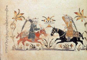 添加 1886 f.135，"Nihayat al-Sul"（《骑术和军事实践手册》）中的骑兵冲锋图 作者 伊斯兰学校