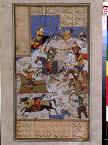 Art islamique : bataille opposant les armees de Kai Khosrow (Khosro) shah d