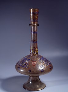 Islamic Art: bottle has long enamed glass neck of Vice King Tuquztemur. 1345 approx.. from Egypt or Syria. Dim. 50 cm. Paris, Louvre Museum 作者 伊斯兰学校