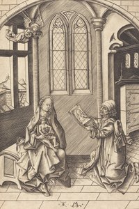 圣路加绘制的圣女肖像，约1475年。 作者 以色列·范·麦肯纳姆（Israhel van Meckenem）