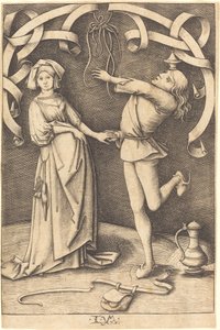 杂耍者和女人，约1495-1503。 作者 以色列·范·麦肯纳姆（Israhel van Meckenem）