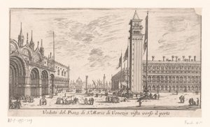 威尼斯圣马可广场的视图 Veduta del Piazza di St. Marco di Venezia vista verso il porto（物体上的标题） 罗马和威尼斯的景色（系列标题） Vues de Rome et de Venise（系列标题） 作者 Lodewijk XIV（法兰克国王）