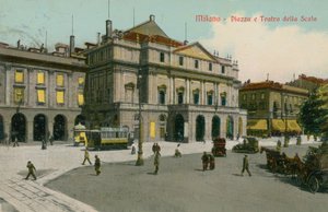 米兰 - 广场和斯卡拉剧院。明信片于1913年寄出。 作者 意大利摄影师