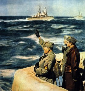 墨索里尼的利比亚之行。 杜斯检阅意大利舰队。 1926. 彩色摄影。 作者 意大利摄影师