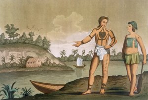 Pogghy岛上的一个男人和女人，来自Costumi dei的49号盘。 作者 意大利学校