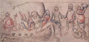 添加 15477 fol.2v 杰森启程航行，摘自 Guido de Columnis 的《Liber de Casu et Ruina Trojae》（牛皮纸） 作者 意大利学校