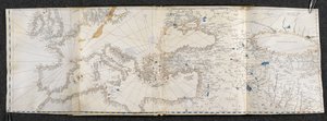 Add.21592, f.1r 欧洲和亚洲地图。波多拉诺，21 幅地图，包括两个半球的国家（牛皮纸） 作者 意大利学校