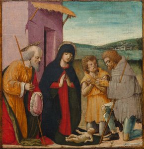 牧羊人的崇拜，c。 1480-1500（木板油画） 作者 意大利学校