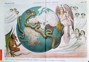 大英帝国扼杀世界的寓言，来自Le Perroquet（Il Papagallo）的讽刺漫画，1878年 作者 意大利学校