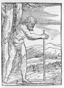 An Indian Tainos lighting a fire by rubbing two pieces of wood. Engraving from “” Navigationi and Viaggi”” by Giovanni Battista Ramusio (1485-1557), vol. III, Venice 1565. 作者 意大利学校