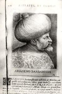 Ariadeno Barbarossa (c.1465-1546)（雕刻）（黑白照片）。 作者 意大利学校