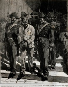 1878 年在那不勒斯袭击了意大利国王翁贝托一世（Humbert I）的乔瓦尼·帕桑南特（1849-1910）被捕。这一事件激发了诗人乔瓦尼·帕斯科利（1855-1912）的一首颂歌。 19 世纪的雕刻 作者 意大利学校