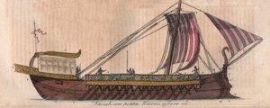 公元前4世纪的雅典三桅帆船 - Triere ou trireme - 雕刻自 "宇宙中所有民族的用途和习俗"。也就是说，从最遥远的时代到现在，所有国家的政府、法律、民兵、宗教的历史。 作者 意大利学校