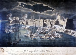 1825年，撒丁岛海军在打击蛮族海盗的行动中攻击的黎波里港。 作者 意大利学校