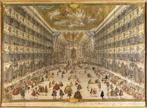 球为纪念奥地利大公Pietro Leopoldo诞生于1747年5月28日在米兰公爵剧院（彩色雕刻） 作者 意大利学校