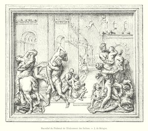 绑架萨宾妇女的壁炉浮雕，J of Bologna（雕刻）。 作者 意大利学校