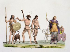 来自“国家历史”（aquatint）的英国人，喀里多尼亚人和女王博阿迪西亚 作者 意大利学校