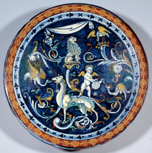 Cafaggiolo彩绘杯，装饰着奇妙的动物。1510-1520年 巴黎，卢浮宫博物馆 作者 意大利学校