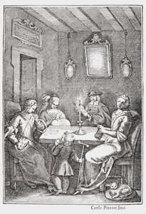 Chiaqlira读故事到一个缝纫派对，Giambattista Basile的Pentamerone的封面，1742年 作者 意大利学校