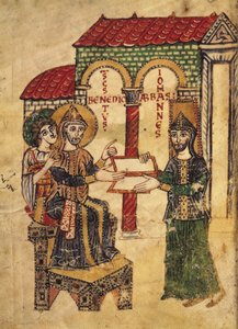 Codex 73 Abbot John提供手稿给圣本笃（c.480-c.550），方丈和Montecassino的创始人，由Deacon Paul，意大利人，915撰写，来自圣本勋修道院规则的评论 作者 意大利学校