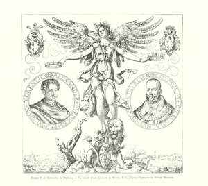 Cosme I 和 Alexander de Medicis，马丁·罗塔 (Martin Rota) 雕刻的复制品，根据大英博物馆的证明（雕刻） 作者 意大利学校