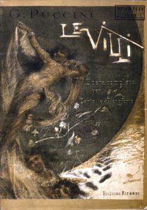 “Le Villi”的乐谱封面，歌剧（1884 年）为普契尼的圣歌和钢琴（1858 - 1924 年）两幕。 里科迪版。 作者 意大利学校