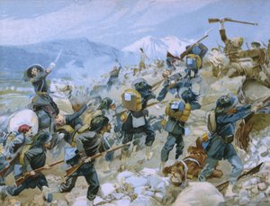 1855年8月16日，克里米亚战争和切尔纳亚战役，一张关于Risorgimento历史的专辑插图，为19世纪后期的巧克力Talmone做的
