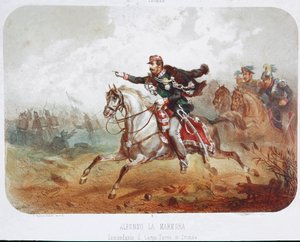 克里米战争：指挥官阿方索·费雷罗·拉马尔莫拉 (1804-1878) 的负责。 打印。 19世纪私人收藏 作者 意大利学校