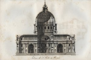 罗马圣彼得大教堂(Basilica of St. Peter)的横截面--来自《Usi e Costumi di Tutti i Popoli dell