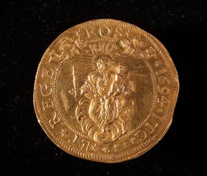 基因共和国货币：25 金多比硬币。 直径。 52.5 毫米。 1694.回来。 Genes Musei di Strada Nuova (inv. 6457) 作者 意大利学校