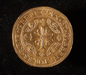基尼斯共和国的货币：25金二元硬币。直径52.5毫米。1694.正面。基尼斯博物馆（Inv. 6457）。 作者 意大利学校