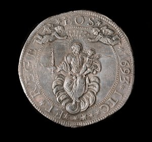 基因共和国货币：五伊库斯银币。 直径。 61 毫米。 1693.回来。 Genes Musei di Strada Nuova 作者 意大利学校