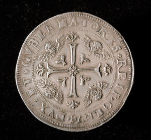 基因共和国货币：六伊库斯银币。 直径。 61.5 毫米。 1715.回来。 Genes Musei di Strada Nuova (inv, M7156) 作者 意大利学校