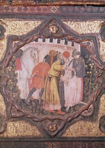 乔瓦尼·薄伽丘 (Giovanni Boccaccio) 描绘的萨拉丁和伊斯特拉的托雷洛 (Torello of Istria) 故事的卡索内细节（面板上的蛋彩画）（另请参阅 444281-82） 作者 意大利学校