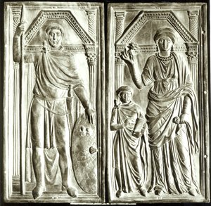 Diptych描绘了Stilicho（c.365-408），Serena和Eucharius 作者 意大利学校