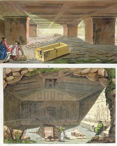 发现伊特鲁里亚墓葬，1820年（彩色雕刻） 作者 意大利学校