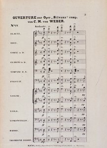 卡尔·玛丽亚·冯·韦伯 (Karl Maria von Weber) 歌剧《席尔瓦娜》序曲的第一页（石版画） 作者 意大利学校