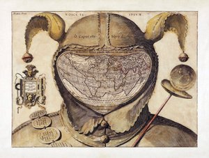 傻瓜帽世界地图，约1590年（雕刻）。 作者 意大利学校