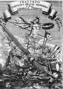 1676年《现代世界军事条约》（Trattato Universale Militare Moderno）的扉页 作者 意大利学校