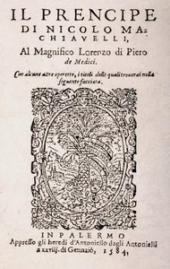 尼可罗·马基雅维利 (Niccolo Machiavelli) 的《王子》卷首画（石版画） 作者 意大利学校
