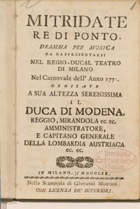 早期复制的Mitridate，re di Ponte，沃尔夫冈·阿马德乌斯·莫扎特的歌剧，1770年的主题 作者 意大利学校