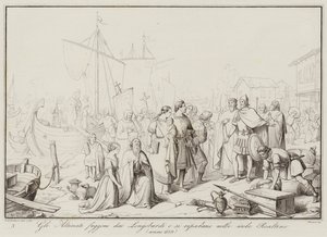 Gli Altinati fuggono dai Longobardi e si riparano nelle isole Realtine, 639 (engraving) 作者 意大利学校