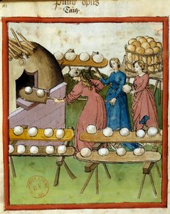 Health manual: baking bread. Miniature of the manuscript “Tacuinum Sanitatis””, Lombardy, 3rd quarter of the 14th century. Paris, B N 作者 意大利学校