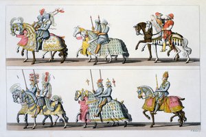神圣罗马帝国：参加卢森堡城堡的比赛，时间为Maximilian I，来自Costumi dei Romani，Svizzeri .. c.1800-18 作者 意大利学校